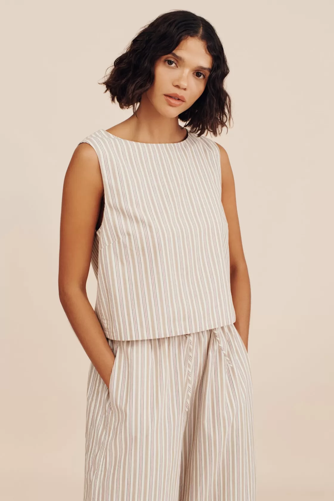 POSSE MABEL TOP - BEIGE STRIPE