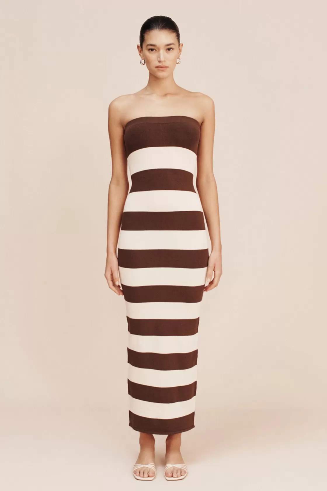 POSSE THEO STRAPLESS DRESS - CHOCOLATE STRIPE